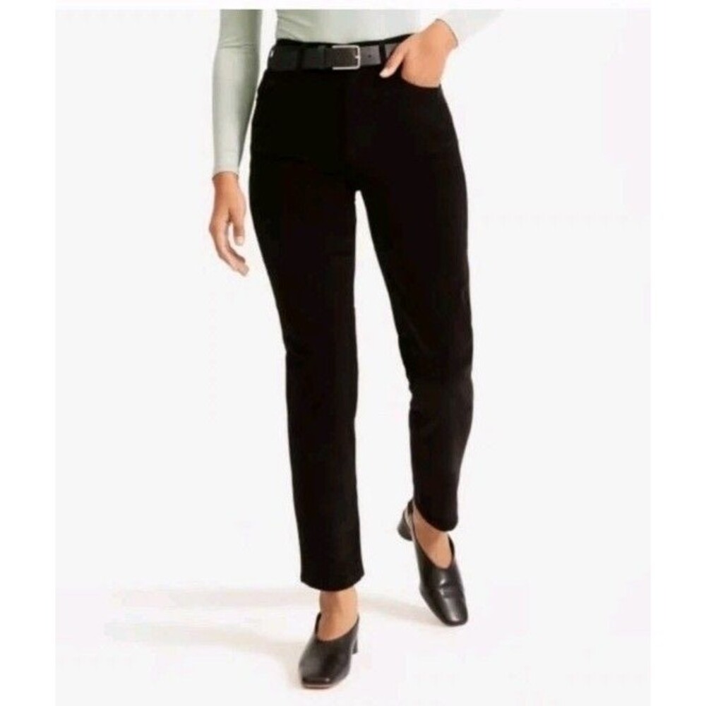 Everlane Black Baby Cord Cheeky Cropped High-Rise Corduroy Straight Pants Sz 26